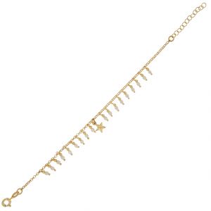 Bracelet with 18 hanging pearls and 1 star in the middle - gold plated