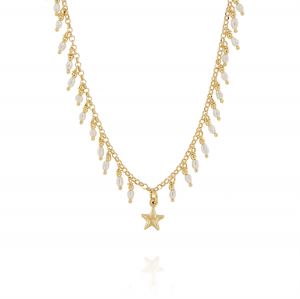 Necklace with hanging natural pearls along the chain and star at the middle - gold plated