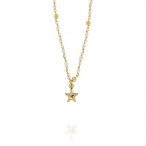 Collana con perle e palline diamantate lungo la catena e stella al centro - placcato oro