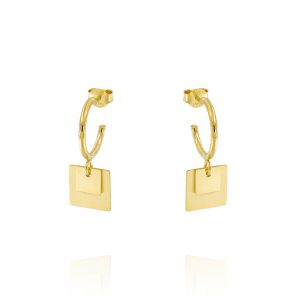 Hoop earrings with overlapping squares - gold plated 