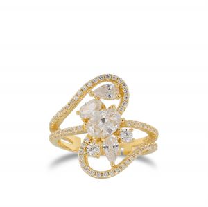 Elegant shape ring with cubic zirconia - gold plated