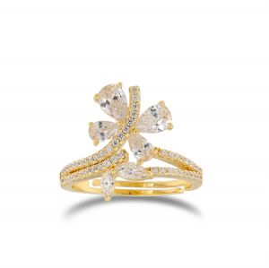 Flower ring with cubic zirconia in different sizes - gold plated