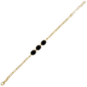 Bracelet with 3 oval black cubic zirconia - gold plated  