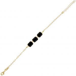 Bracelet with 3 rectangular black cubic zirconia - gold plated  