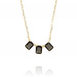 Necklace with 3 oval black cubic zirconia - gold plated 