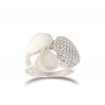 Ring with 3 ovals, 1 polished, 1 satin-finished and 1 with cubic zirconia - size 15