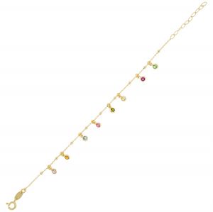 Bracelet with 8 hainging multicolor cubic zirconia - gold plated