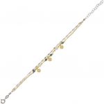 Double chain bracelet with pearls, blue stones and hanging hearts