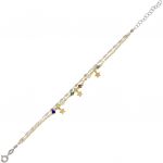 Double chain bracelet with pearls, multicolor stones and hanging stars