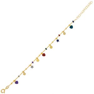 Bracelet with alternating enamel and glossy pendants - gold plated