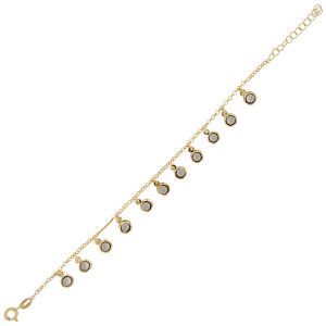 Bracelet with 11 black cubic zirconia pendants - gold plated