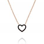 Necklace openwork heart with black cubic zirconia - rosé plated