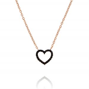 Necklace openwork heart with black cubic zirconia - rosé plated