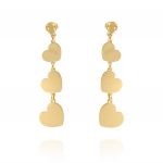Earrings with three hanging hearts - gold plated