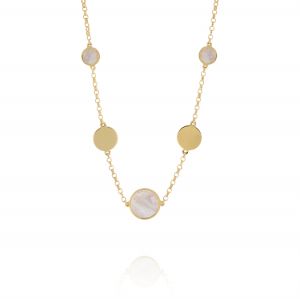 Necklace with hanging mother of pearl discs - gold plated