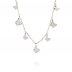 Necklace with butterfly shaped mother of pearl alternating by butterfly pendants