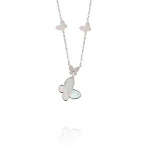 Necklace with butterfly pendants and butterfly shaped mother of pearl 