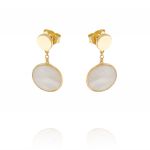 Earrings with hanging disc shaped mother of pearl - gold plated