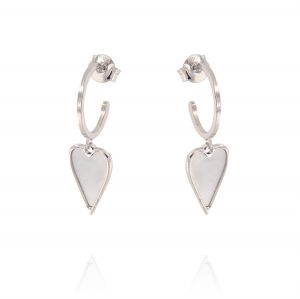 Hoop earrings with elongated heart shaped mother of pearl