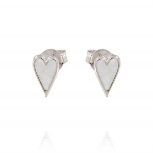 Earrings with elongated heart shaped mother of pearl