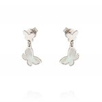 Earrings with hanging butterfly shaped mother of pearl