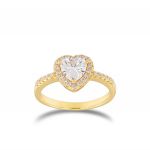 Heart shaped cubic zirconia ring with zirconia frame - gold plated