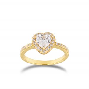 Heart shaped cubic zirconia ring with zirconia frame - gold plated