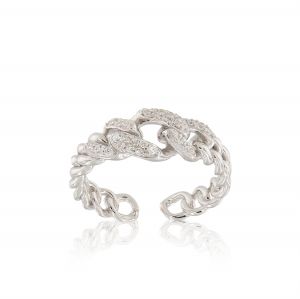 Curb chain ring with three links with cubic zirconia