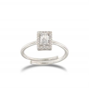 Ring with rectangular cubic zirconia with cubic zirconia frame