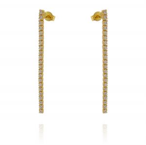 Tennis earrings with a long row of cubic zirconia - gold plated