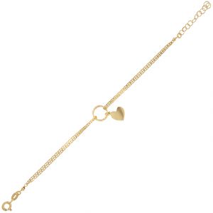 2 chain with rectangles bracelet with diamond-cut rings and heart - gold plated  