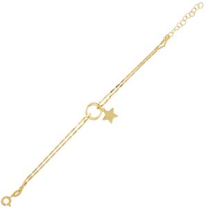 2 chain with rectangles bracelet with diamond-cut rings and star - gold plated 