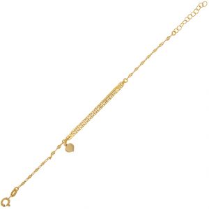 Bracelet with 3 cross-bar chains in the middle and a heart on the side - gold plated