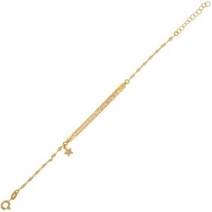 Bracelet with 3 cross-bar chains in the middle and a star on the side - gold plated