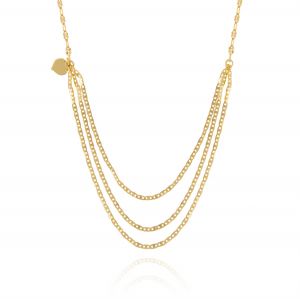 Necklace with 3 cross-bar chains in the middle and a heart on the side - gold plated