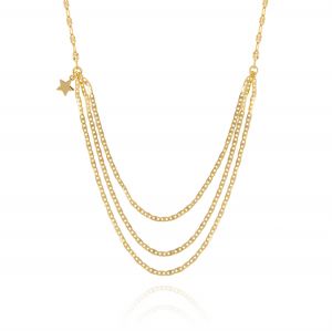 Necklace with 3 cross-bar chains in the middle and a star on the side - gold plated
