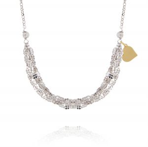 Necklace with 5 diamond-cut chains in the middle and a gold plated heart