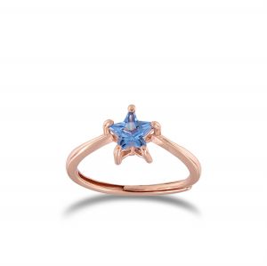 Ring with light blue star-shaped cubic zirconia - rosé plated