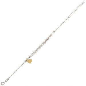 Bracelet with 3 diamond-cut chains in the middle and a gold plated heart