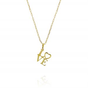 "LOVE" necklace with heart - gold plated 