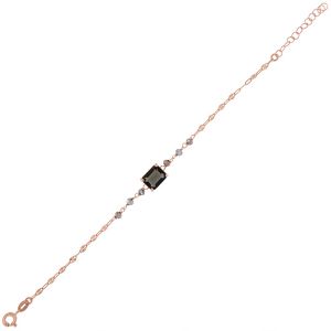 Bracelet with grey stones and a rectangular cubic zirconia - rosé plated