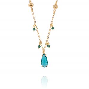 Green drop-shaped cubic zirconia necklace with stones and hearts - gold plated