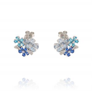 Flower shaped earrings with light blue cubic zirconia