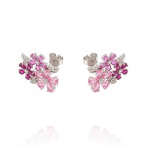 Flower shaped earrings with pink cubic zirconia