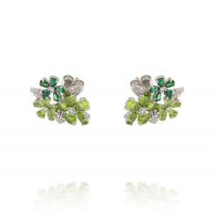 Flower shaped earrings with green cubic zirconia