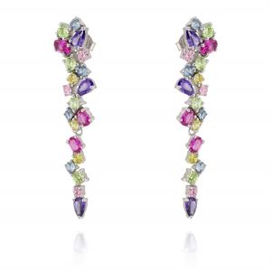 Long earrings with hanging multicolor cubic zirconia  
