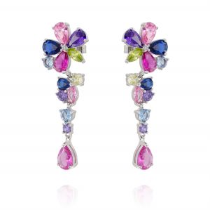 Earrings with multicolored cubic zirconia in the shape of flowers