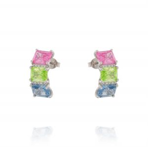 Earrings with three square colored cubic zirconia 