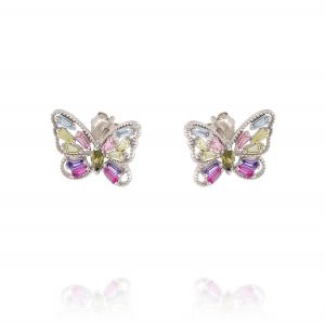 Butterfly earrings with multicolored cubic zirconia