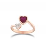 Contrariè ring with white and red hearts - rosé plated
